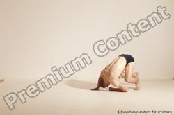 Underwear Gymnastic poses Man White Slim Bald Dancing Dynamic poses Academic