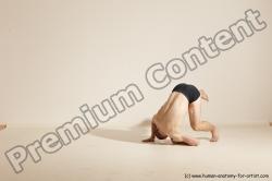 Underwear Gymnastic poses Man White Slim Bald Dancing Dynamic poses Academic