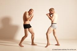 Underwear Martial art Man - Man White Moving poses Athletic Short Blond Dynamic poses Academic