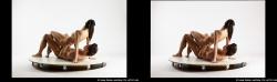 Nude Woman - Man White Laying poses - ALL Muscular Short Brown Laying poses - on back 3D Stereoscopic poses Realistic