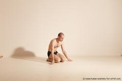Underwear Gymnastic poses Man White Slim Bald Dancing Dynamic poses Academic
