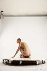 Nude Man White Slim Bald Sitting poses - ALL Sitting poses - on knees Multi angles poses Realistic