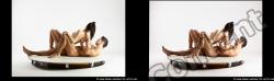 Nude Woman - Man White Laying poses - ALL Muscular Short Brown Laying poses - on back 3D Stereoscopic poses Realistic