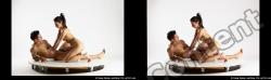 Nude Woman - Man White Laying poses - ALL Muscular Short Brown Laying poses - on back 3D Stereoscopic poses Realistic