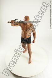 Underwear Fighting with sword Man Another Muscular Bald Multi angles poses Academic