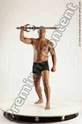 Underwear Fighting with sword Man Another Muscular Bald Multi angles poses Academic