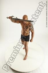 Underwear Fighting with sword Man Another Muscular Bald Multi angles poses Academic