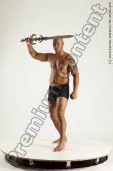 Underwear Fighting with sword Man Another Muscular Bald Multi angles poses Academic