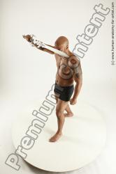 Underwear Fighting with sword Man Another Muscular Bald Multi angles poses Academic