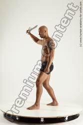 Underwear Fighting with sword Man Another Muscular Bald Multi angles poses Academic