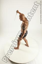 Underwear Fighting with sword Man Another Muscular Bald Multi angles poses Academic