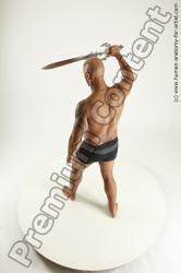 Underwear Fighting with sword Man Another Muscular Bald Multi angles poses Academic