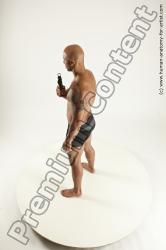 Underwear Fighting with gun Man Black Sitting poses - simple Muscular Bald Sitting poses - ALL Multi angles poses Academic