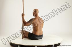 Underwear Fighting Man Black Muscular Bald Multi angles poses Academic
