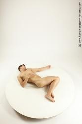 Nude Man White Laying poses - ALL Slim Short Brown Laying poses - on back Multi angles poses Realistic