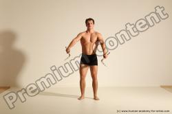 Underwear Fighting Man White Moving poses Athletic Short Brown Dynamic poses Academic