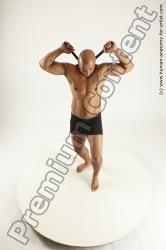 Underwear Fighting Man Black Sitting poses - simple Muscular Bald Sitting poses - ALL Multi angles poses Academic