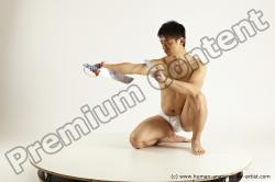 Underwear Fighting with sword Man Asian Slim Short Black Multi angles poses Academic