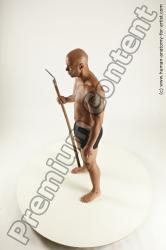 Underwear Fighting with spear Man Black Sitting poses - simple Muscular Bald Sitting poses - ALL Multi angles poses Academic