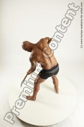Underwear Fighting with spear Man Black Standing poses - ALL Muscular Bald Standing poses - simple Multi angles poses Academic