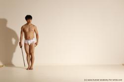Underwear Fighting with sword Man Asian Athletic Medium Black Dynamic poses Academic