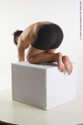 Underwear Man Asian Kneeling poses - ALL Slim Short Kneeling poses - on both knees Black Standard Photoshoot Academic