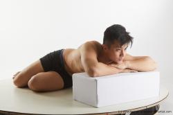 Underwear Man Asian Laying poses - ALL Slim Short Laying poses - on side Black Standard Photoshoot Academic
