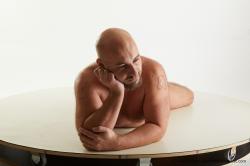 Nude Man White Laying poses - ALL Bald Laying poses - on stomach Standard Photoshoot Chubby Realistic