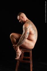 Nude Man White Sitting poses - simple Muscular Short Brown Sitting poses - ALL Standard Photoshoot Realistic