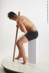 Underwear Man Asian Sitting poses - simple Slim Short Black Sitting poses - ALL Standard Photoshoot  Academic