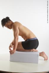 Underwear Man Asian Kneeling poses - ALL Slim Short Kneeling poses - on both knees Black Standard Photoshoot Academic