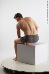 Underwear Man White Sitting poses - simple Slim Short Brown Sitting poses - ALL Standard Photoshoot Academic