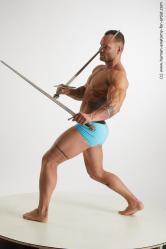 Underwear Fighting with sword Man White Standing poses - ALL Muscular Short Brown Standing poses - simple Standard Photoshoot Academic