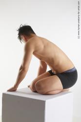 Underwear Man Asian Kneeling poses - ALL Slim Short Kneeling poses - on both knees Black Standard Photoshoot Academic