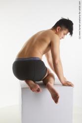 Underwear Man Asian Kneeling poses - ALL Slim Short Kneeling poses - on both knees Black Standard Photoshoot Academic