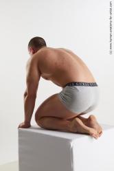 Underwear Man White Kneeling poses - ALL Muscular Short Brown Kneeling poses - on both knees Standard Photoshoot Academic