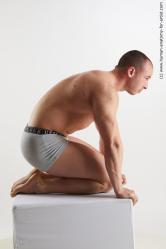 Underwear Man White Kneeling poses - ALL Muscular Short Brown Kneeling poses - on both knees Standard Photoshoot Academic