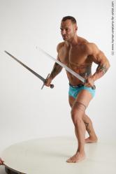Underwear Fighting with sword Man White Muscular Short Brown Standard Photoshoot Academic