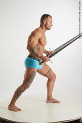 Underwear Fighting with sword Man White Muscular Short Brown Standard Photoshoot Academic