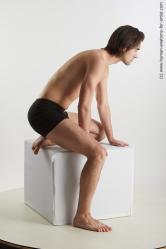 Underwear Man White Kneeling poses - ALL Slim Medium Brown Kneeling poses - on one knee Standard Photoshoot Academic