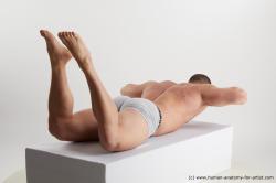 Underwear Man White Laying poses - ALL Average Short Brown Laying poses - on stomach Standard Photoshoot Academic