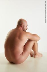 Nude Man White Sitting poses - simple Bald Sitting poses - ALL Standard Photoshoot Chubby Realistic