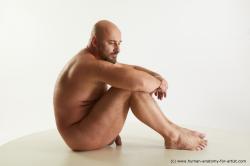 Nude Man White Sitting poses - simple Bald Sitting poses - ALL Standard Photoshoot Chubby Realistic