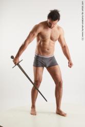 Underwear Fighting with sword Man Black Muscular Long Black Standard Photoshoot Academic
