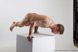 Nude Gymnastic poses Man White Athletic Short Brown Standard Photoshoot Realistic