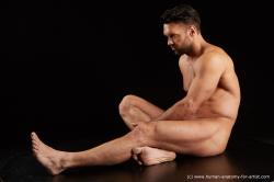 Nude Man White Sitting poses - simple Muscular Short Black Sitting poses - ALL Standard Photoshoot Realistic