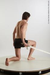 Underwear Man White Kneeling poses - ALL Slim Medium Brown Kneeling poses - on one knee Standard Photoshoot Academic