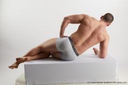Underwear Man White Laying poses - ALL Muscular Short Brown Laying poses - on side Standard Photoshoot Academic