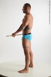 Underwear Fighting with spear Man White Muscular Short Brown Standard Photoshoot Academic