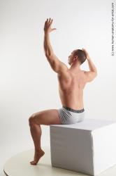 Underwear Man White Sitting poses - simple Muscular Short Brown Sitting poses - ALL Standard Photoshoot Academic